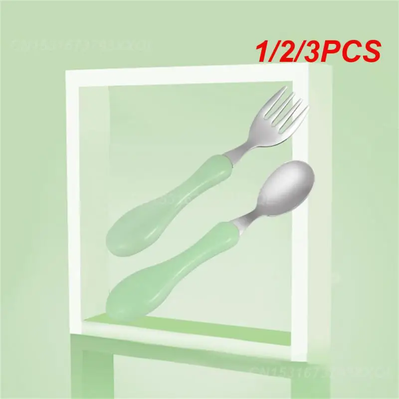 1/2/3PCS Baby Spoon With Circular Curved Handle Childrens Tableware Tray Bowl Fork Spoon Spoon Silicone/stainless Steel