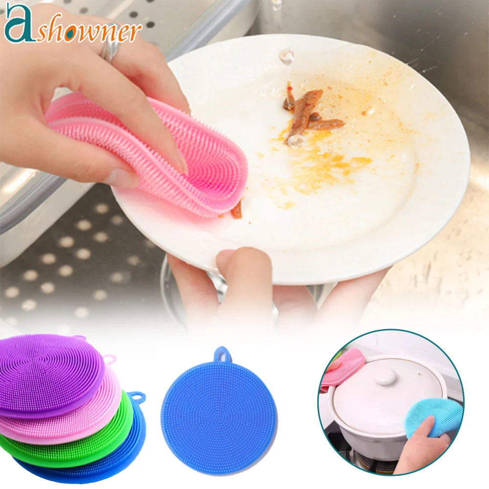 Silicone Cleaning Brushes Double sided Soft Dishwashing Pad Dish Bowl Pot Cleaner Scouring Pads Washing Tool Kitchen Accessories