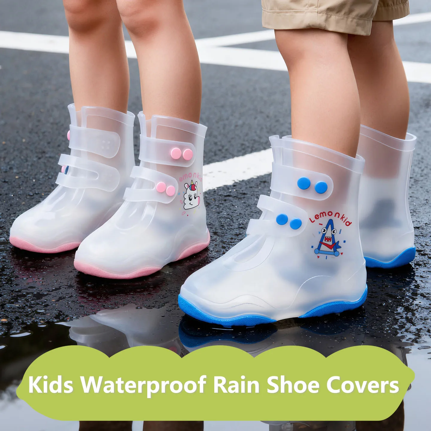 Wiederverwendbare Regenschuhüberzüge für Kinder, rutschfeste PVC-wasserdichte Überschuhe für regnerische Tage, Galoschen für Jungen und Mädchen