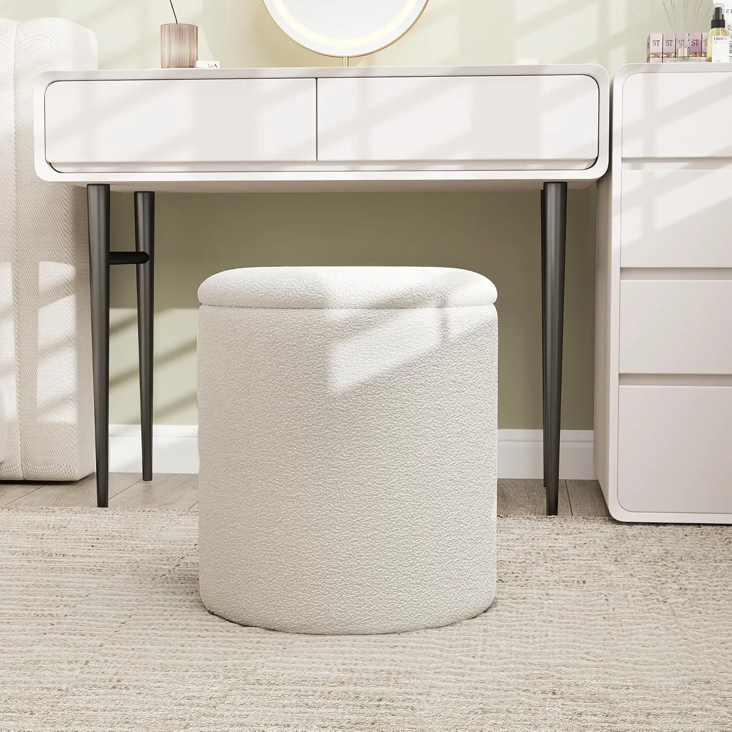 Soft Ottoman Poufs with Storage, Multifunctional Coffee Table Foot Rest for Living Room (White)