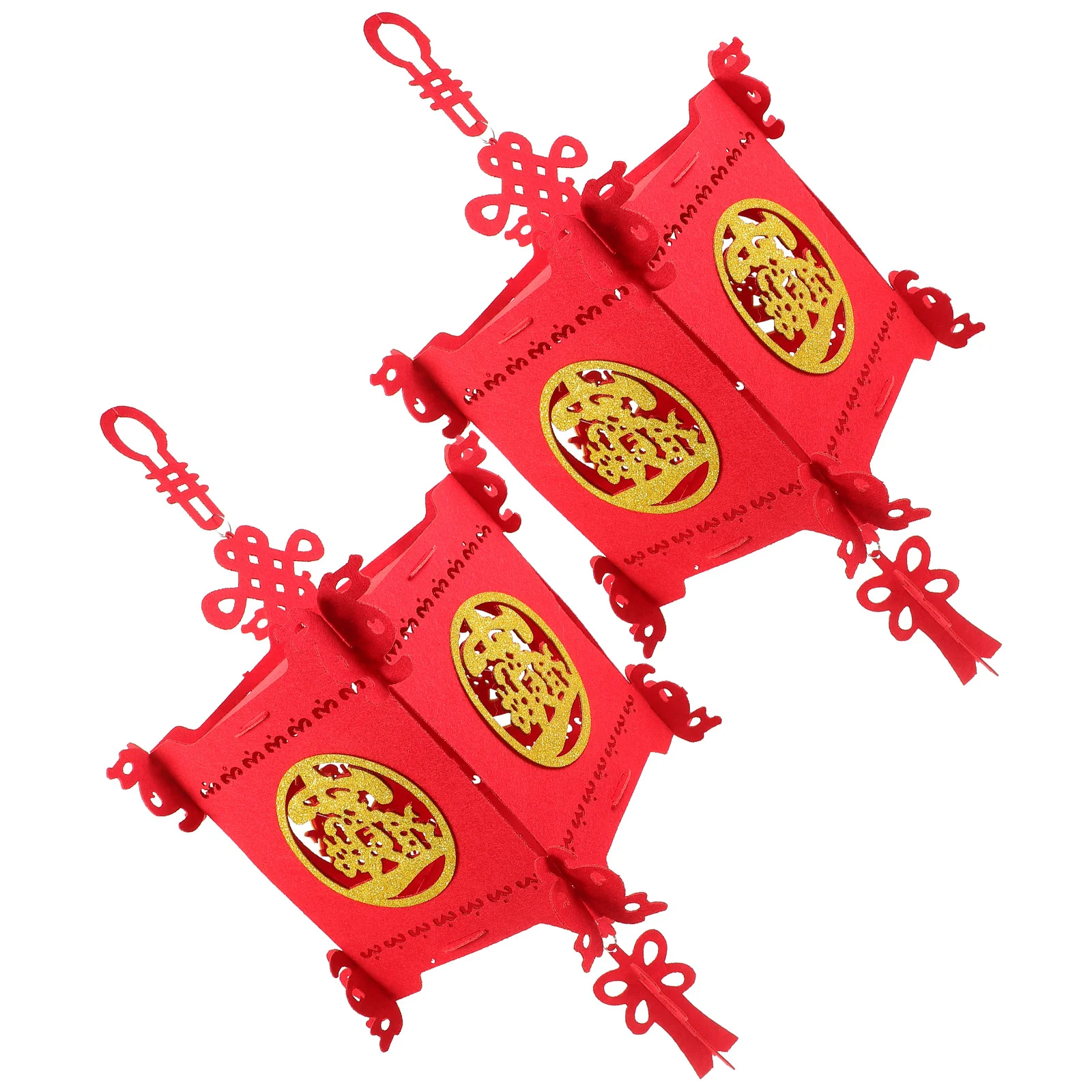

2 Pcs Lantern Fu Word Palace Christmas Decoration New Years Red Non-woven Fabric