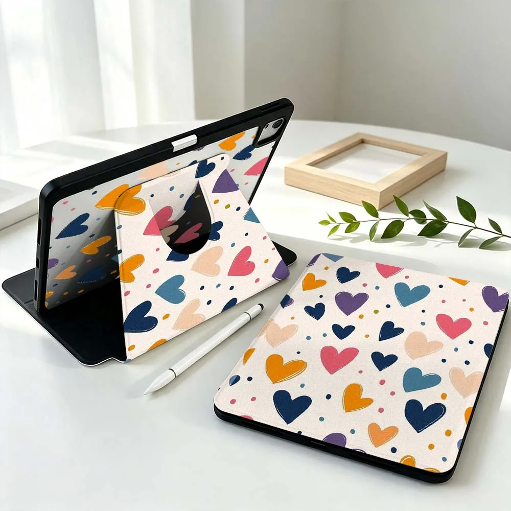 Colorful Cartoon Hearts For Samsung Galaxy Tab S11 S10 S9 S8 A11 FE Plus Ultra 360° Rotation Stylus Storage Tablet Case