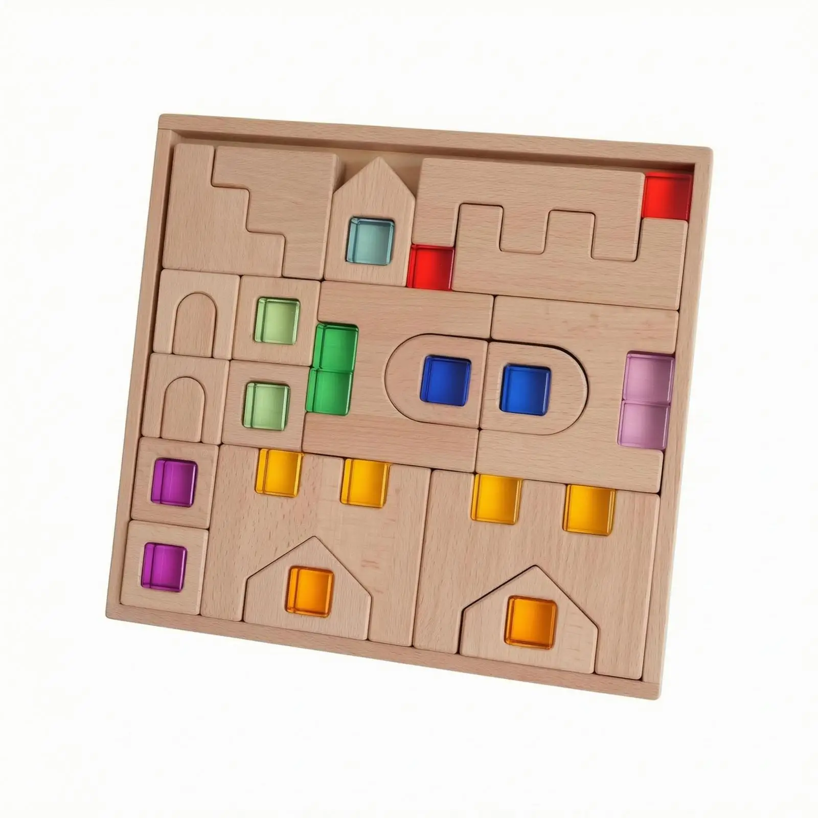 Wooden Castle Arch Building Blocks Set Castle Puzzle Base Beech Wood Wooden Block Puzzle Interlocking Pieces Sensory Learning