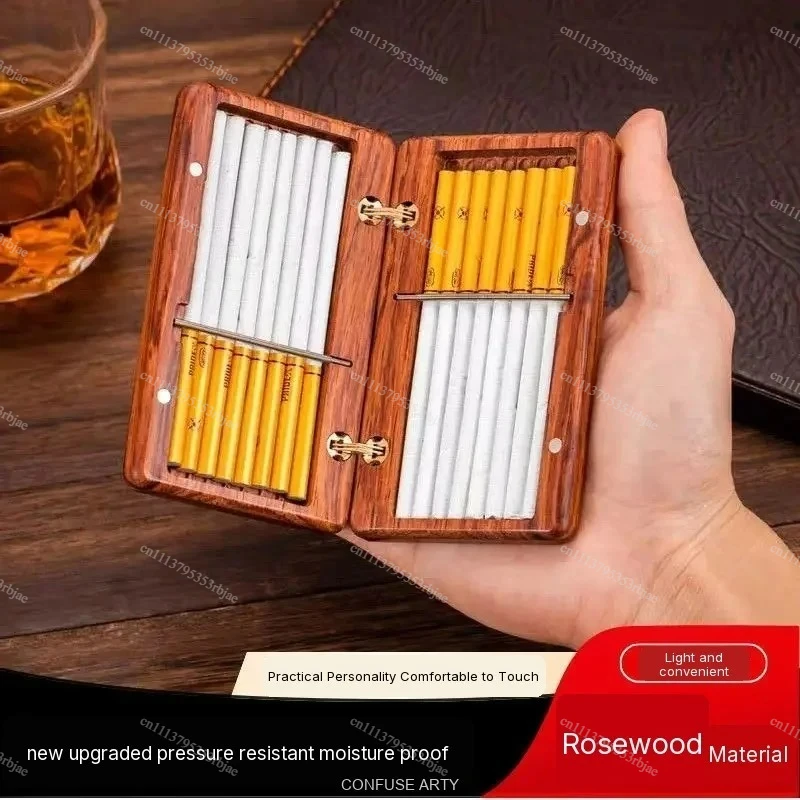 Rosewood Cigarette Case Vintage Style Moisture Resistant Crush Proof Holder for Regular Slim Cigars Gift