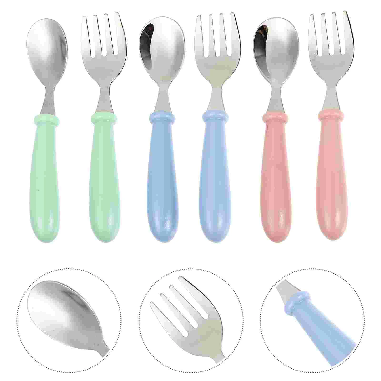 6 Pcs Baby Silverware Stainless Steel Child's Spoon and Fork Kids Utensils Infant Spoons Scoops