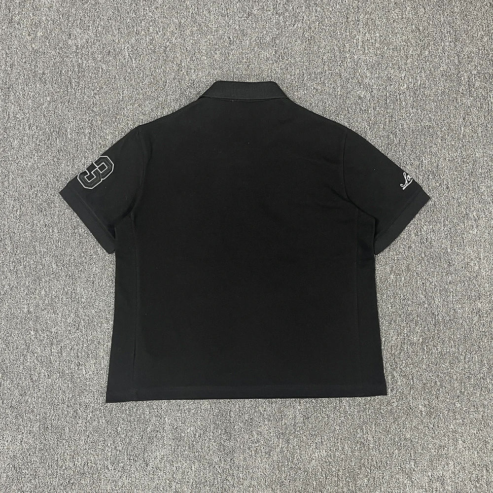SY-199 Unisex Cotton Double short-Sleeve T-Shirt, Tracksuit Pants & Hoodie Set - Comfortable, LONDON POLO SHIRT- BLACK