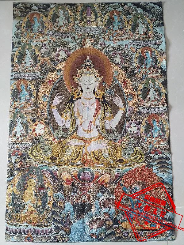 36 inch Tibet Silk embroidery Nepal White tara Buddha Tangka Thangka Paintings family wall decorated the mural