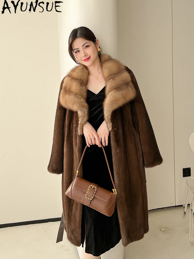 AYUNSUE Natural Velvet Mink Fur Coat Woman Luxury Whole Mink Real Fur Coat Woman Clothing High Quality Winter Warm Шуба Женская