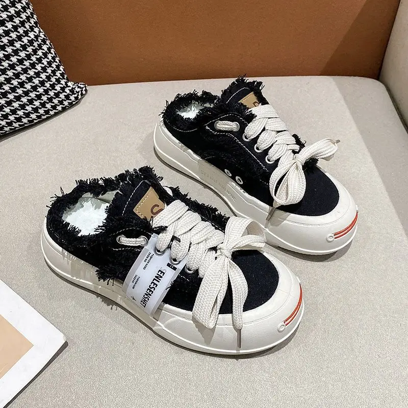 Women's Slippers And Ladies Sandals Mules Cute Canvas With Strap Slides Kawaii Shoes Korea Style Casual Premium But Cheap image 3