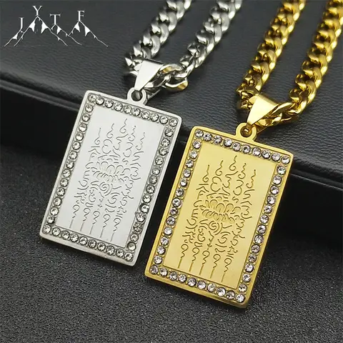 Thailand Scripture Buddhist Plaques Lotus Pendant Necklace for Women Men Stainless Steel Gold Color Medal Punk Amulet Jewelry