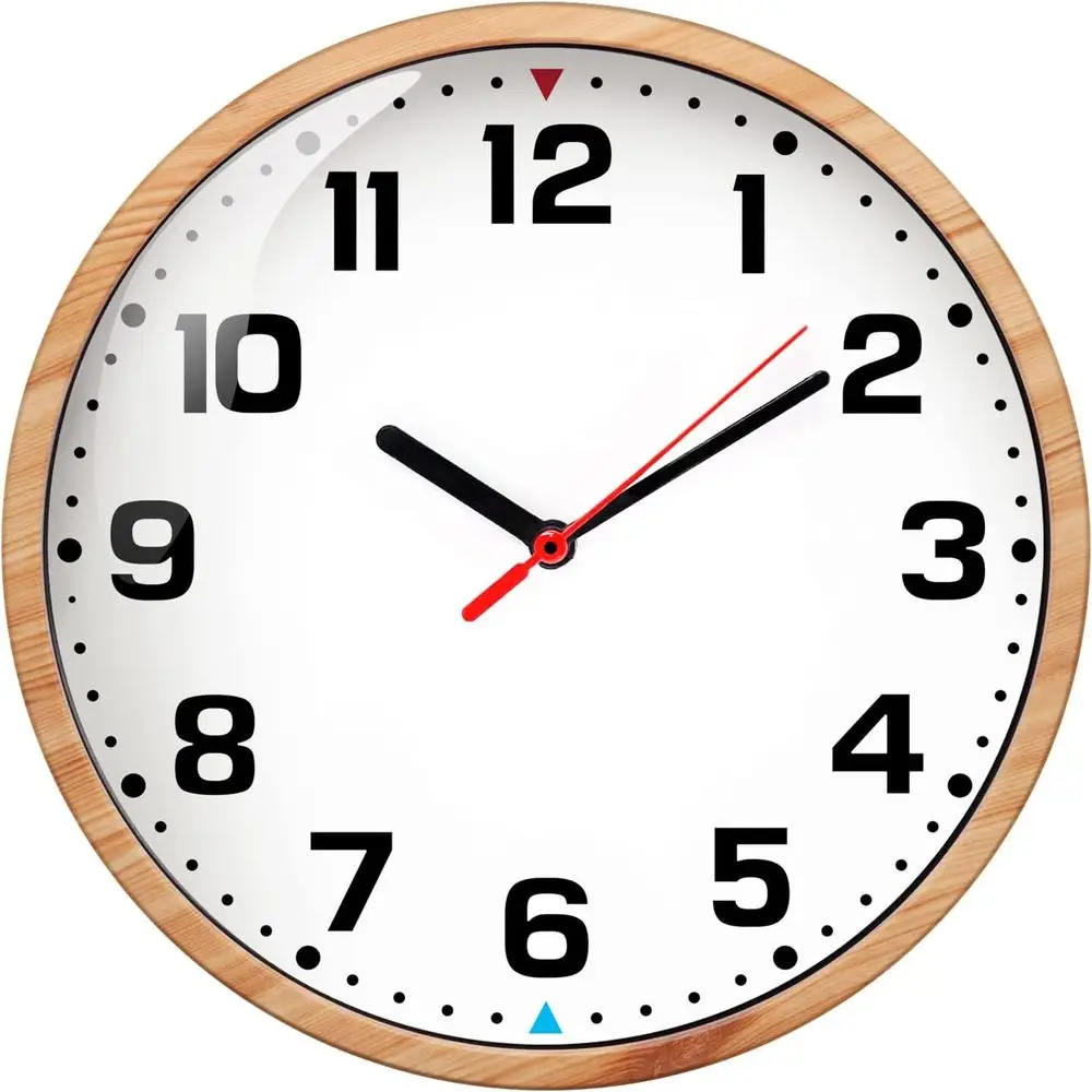 9 Inch Silent Battery-Powered Quartz Wall Clock, Decorative Brown for Kitchen or Office