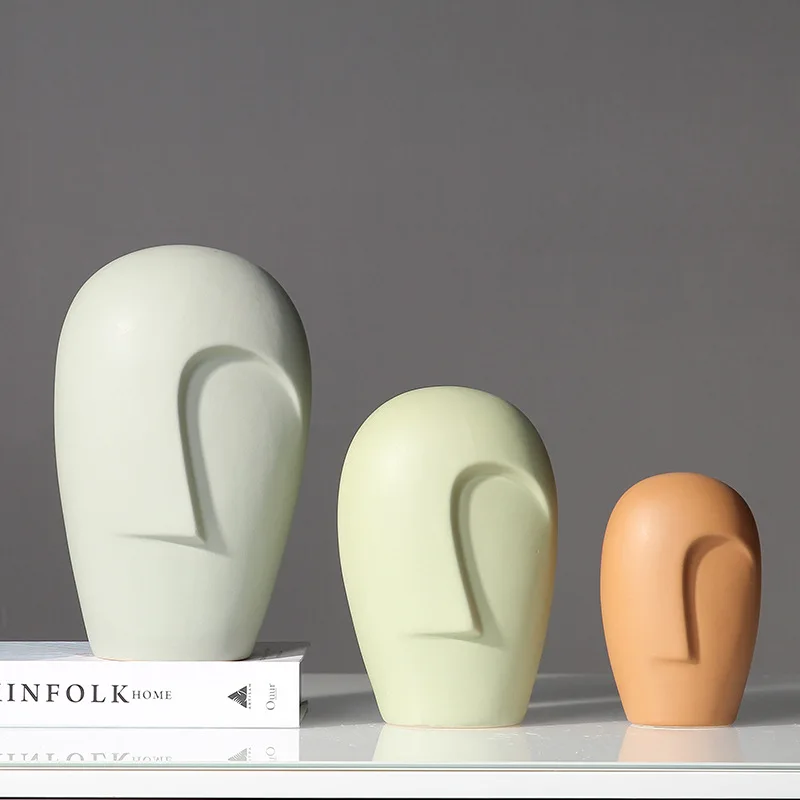 Nordic modern simple style face ceramic vases, model room exhibition hall personality decoration