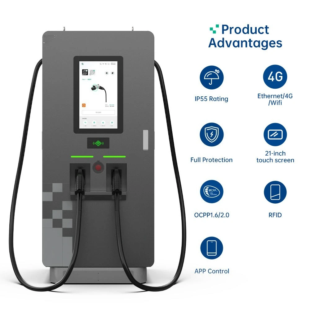 120kW DC Fast Charging Station CCS2 Dual Gun Ultra-Fast Charger Smart APP WiFi 4G RFID OCPP 1.6J IP55 Floor Mounted Car Pile