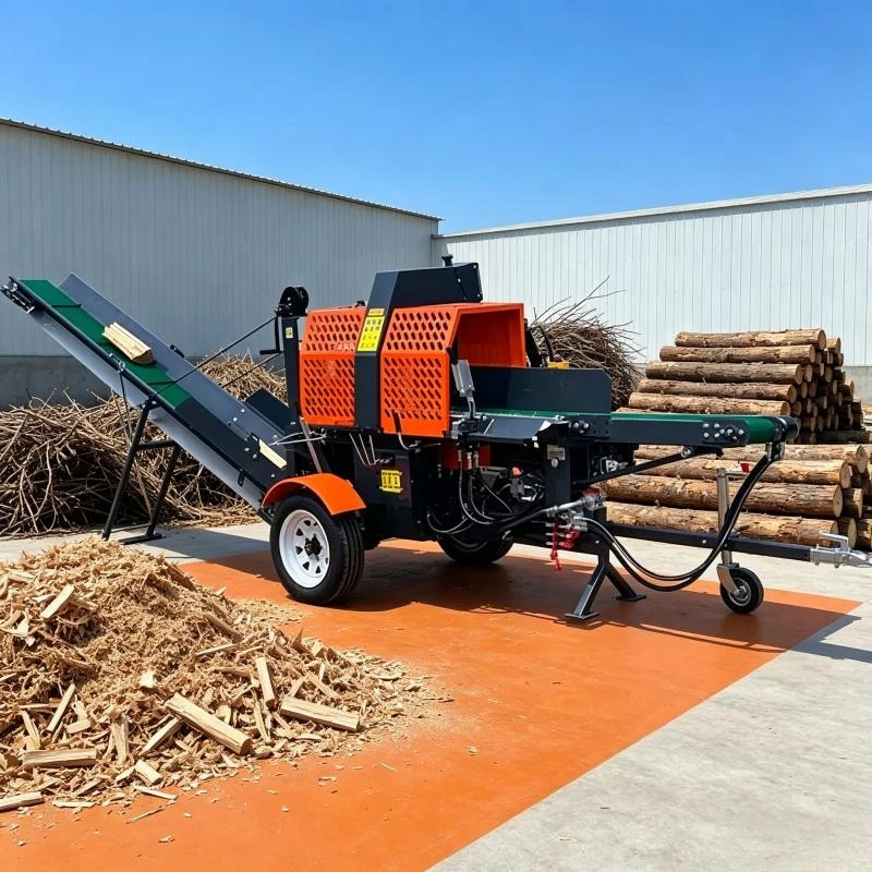Advanced Trailer Style Firewood Processor with Dual Conveyor Heavy Duty Portable Log Timber Saw Machine