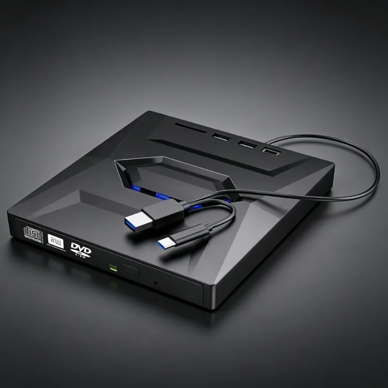 

7-in-1 External Blu-ray Drive, USB 3.0 & Type-C Portable CD/DVD +/-RW Burner Writer with SD/TF Card Reader & USB Hub