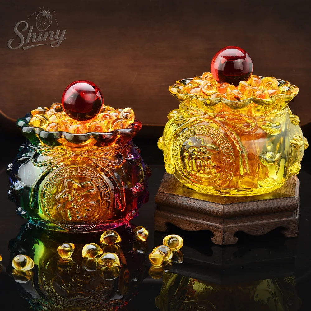 

Crystal Glaze Lucky Bag Ornaments Living Room Home Glass Crafts Crystal Treasure Bowl Decorations Ornaments Gifts