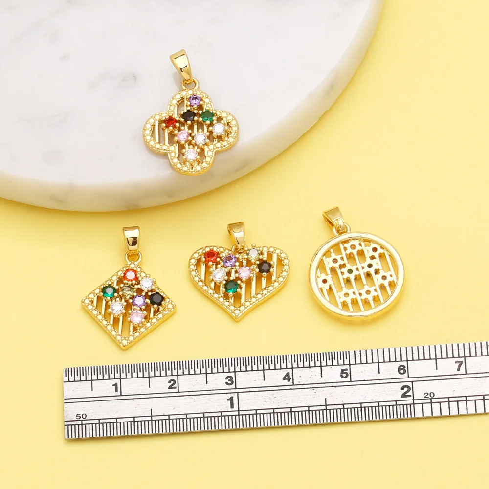 OCESRIO Multicolor Round Small Crystal Flower Pendant for Necklace Copper Gold Plated Heart Jewelry Making Supplies pdtb434