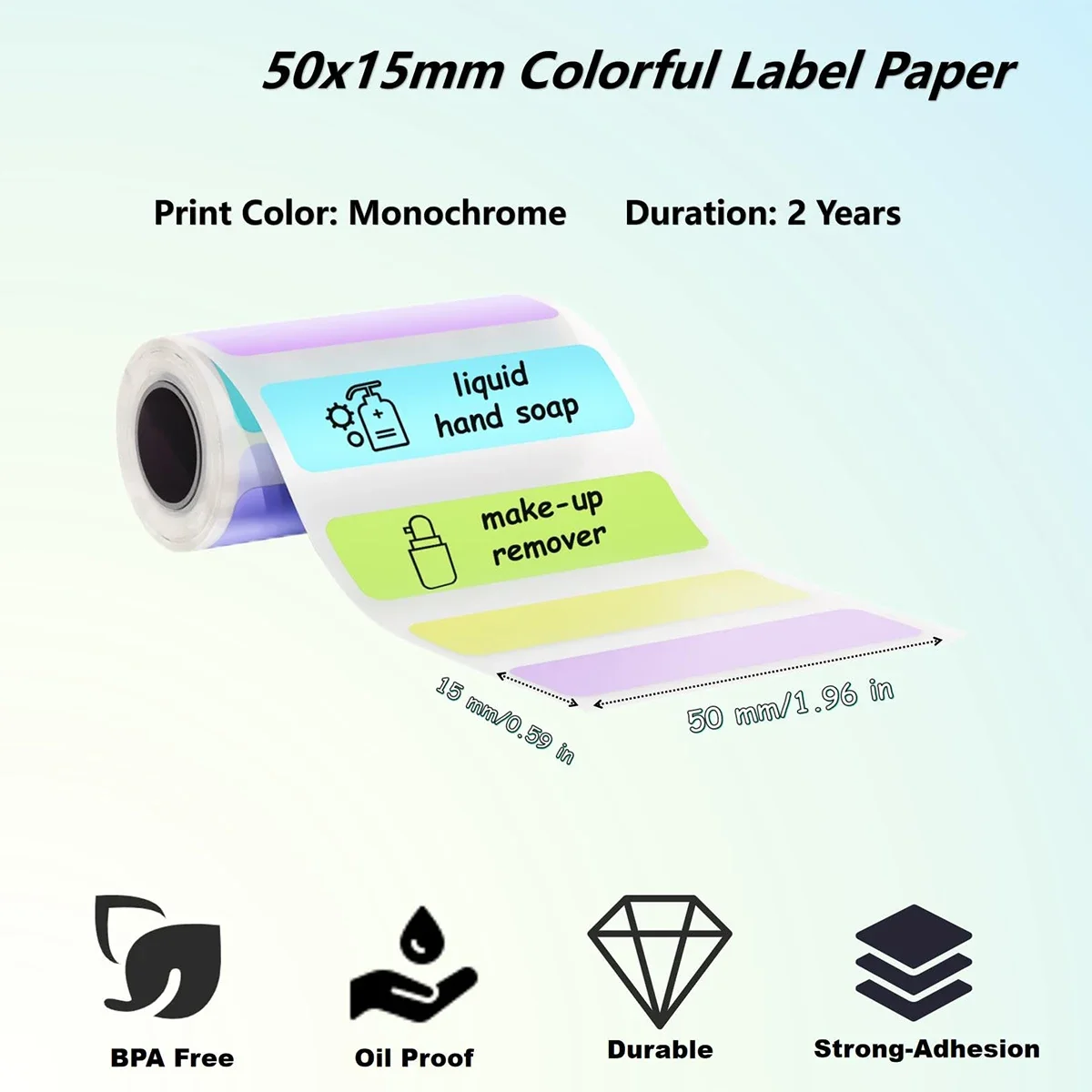 Color Label 15/30mm Thermal Label Sticky Paper For Pocket Printer 57mm Width Photo Printer For Scrapbook, Labels,To Do List,Memo