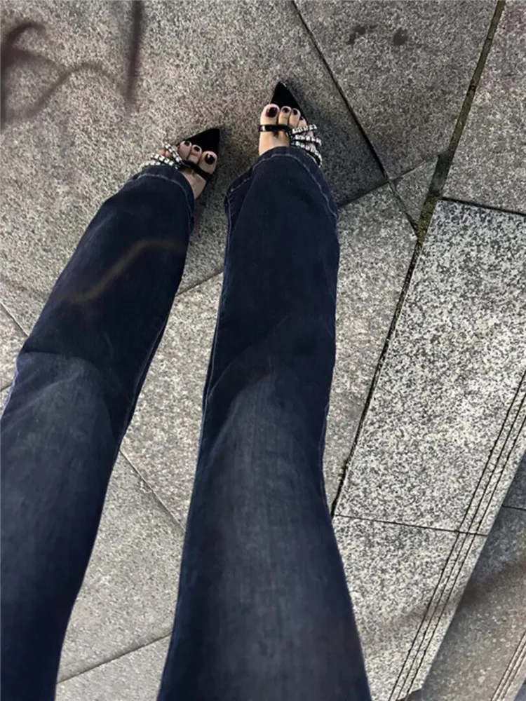 

American Retro Bell Bot Jeans Women's Slim Elastic Long Spring Autumn Hot Pants Floor Length Distred Denim