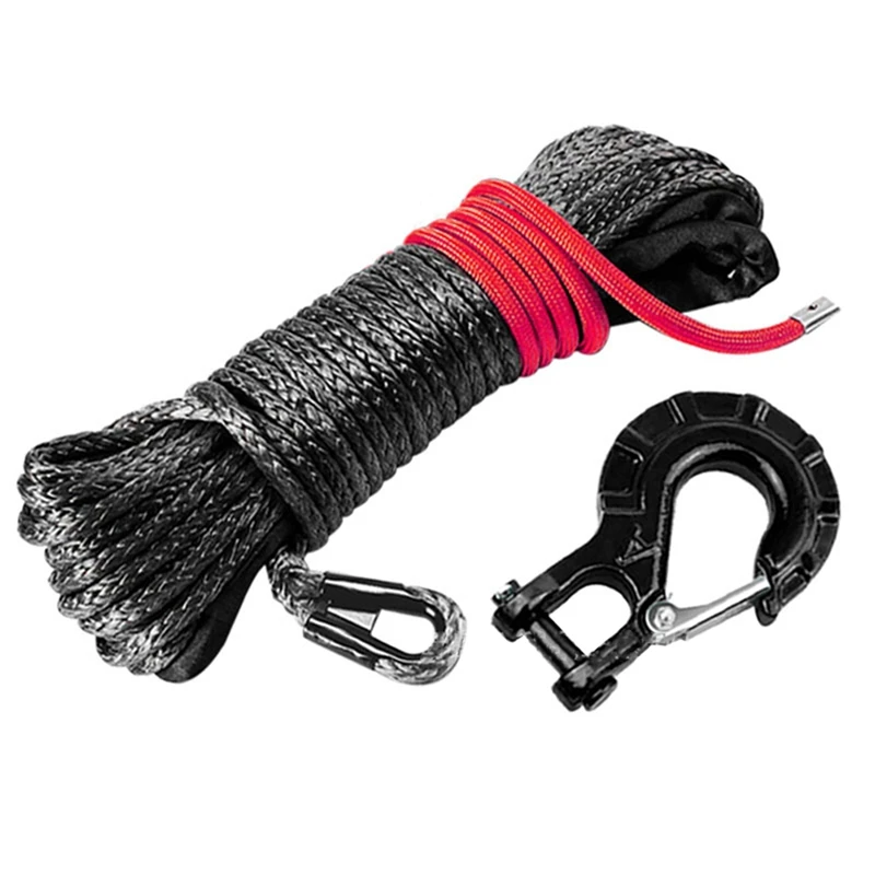 Synthetic Winch Rope Kit, Winch Hook, Safety Pull Strap, Outdoor Traction Rescue