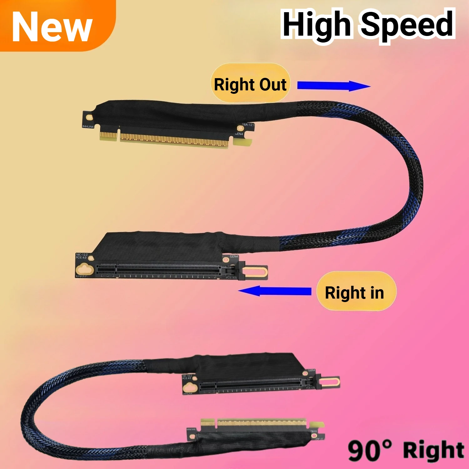 PCI Express 4.0 X16 External Graphics Cards Vertical Riser Cable GEN4 for AI Server Silver-Plated Multiple Gpus AI Computer Wire