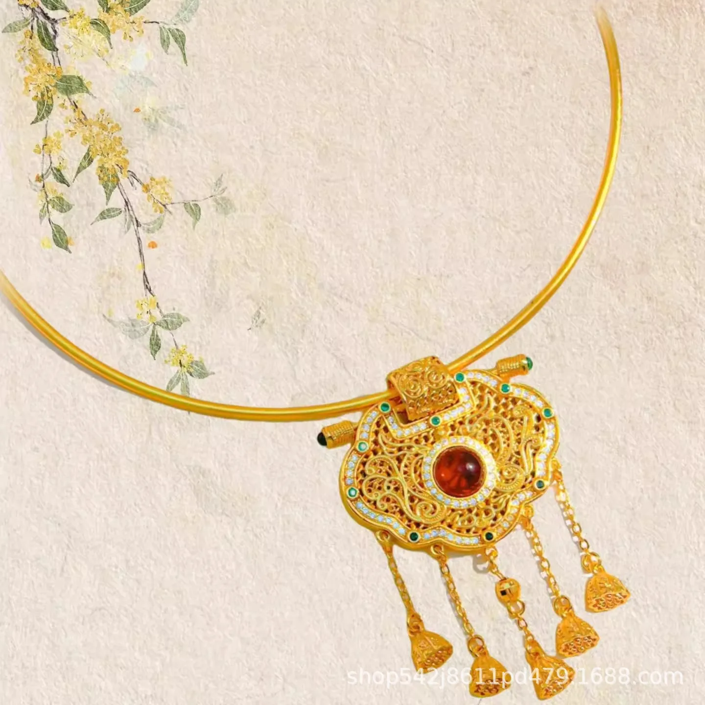Chinese Style Gold Plated Filigree Longevity Lock Pendant Necklace With Tassel For Women Hanfu Wedding Daily Jewelry Gift 2026