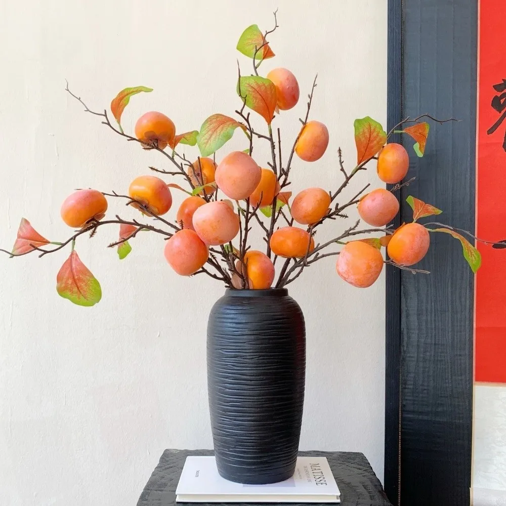 

3/5/7 Heads Artificial Persimmon Branch Realistic Foam Simulation Persimmon Fruit Elegant Handmade Artificial Fruits Branches
