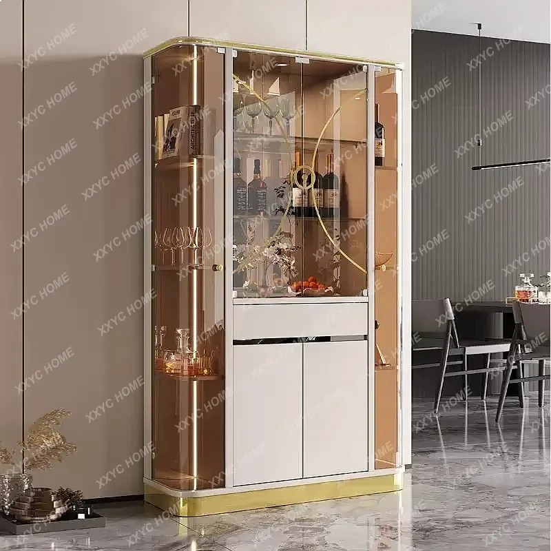 XX Luxury Wine Cabinet for Home Living Room Glass Door Display Cabinet Cream Paint Sideboard Tall Storage Cupboard