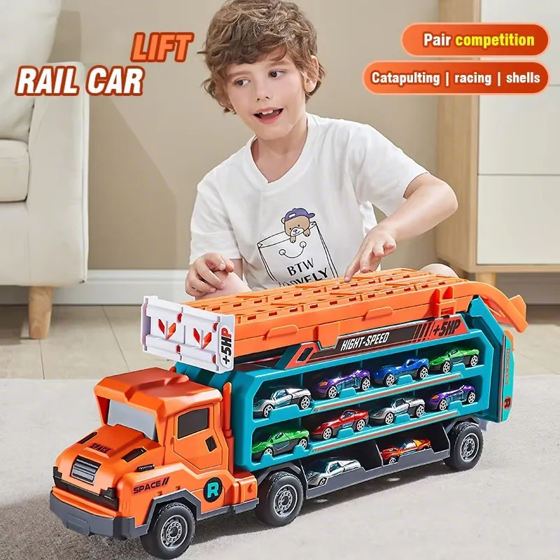Zdeformowany wagon kolejowy 3-warstwowy składany ciężarówka towarowa ślizgowa tor wyścigowy inercyjny samochód wyścigowy ze stopu metalu zabawka transportowa prezent urodzinowy dla dziecka