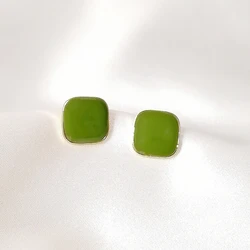 Korean Design Enamel Green Square Stud Earrings for Women New Trendy Sweet Temperament Geometric Rhombus Earrings Jewelry Gift