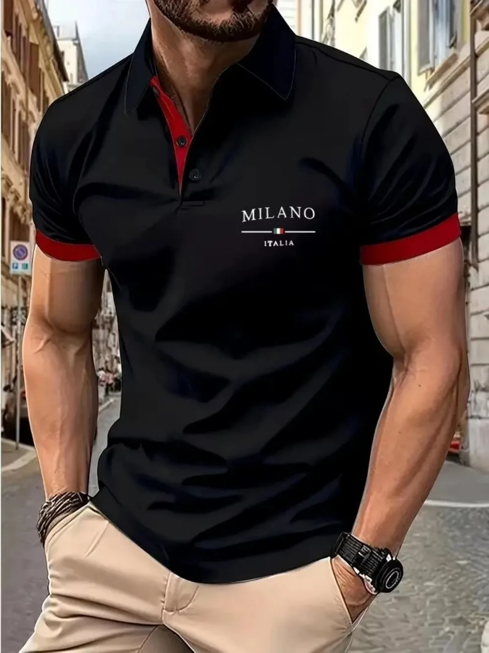 

American style new men's summer Italian fashion letter print comfortable breathable polo shirt outdoor urban casual top