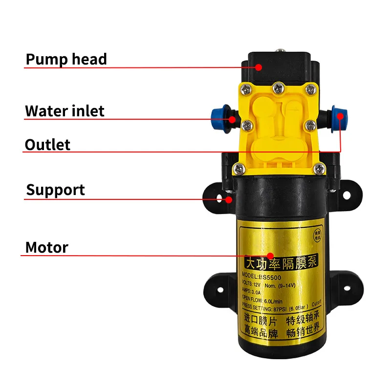 12V 8.0L Agricultural Electric Water Pump High Pressure Self-priming Diaphragm Pump Pesticide Sprayer Pump Small Farming