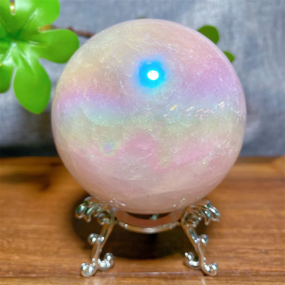 Natural Aura Rose Quartz Sphere Rainbow Healing Reiki Crystal Magic Ball Home Meditation Decoration Festive Party Gifts