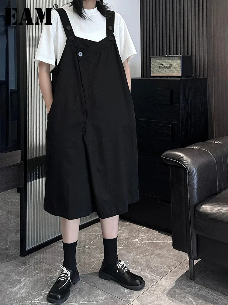 

[EAM] High Waist Black Pocket Button Casual Big Size Overalls Pants New Trousers Women Fashion Tide Spring Summer 2024 1DH5504