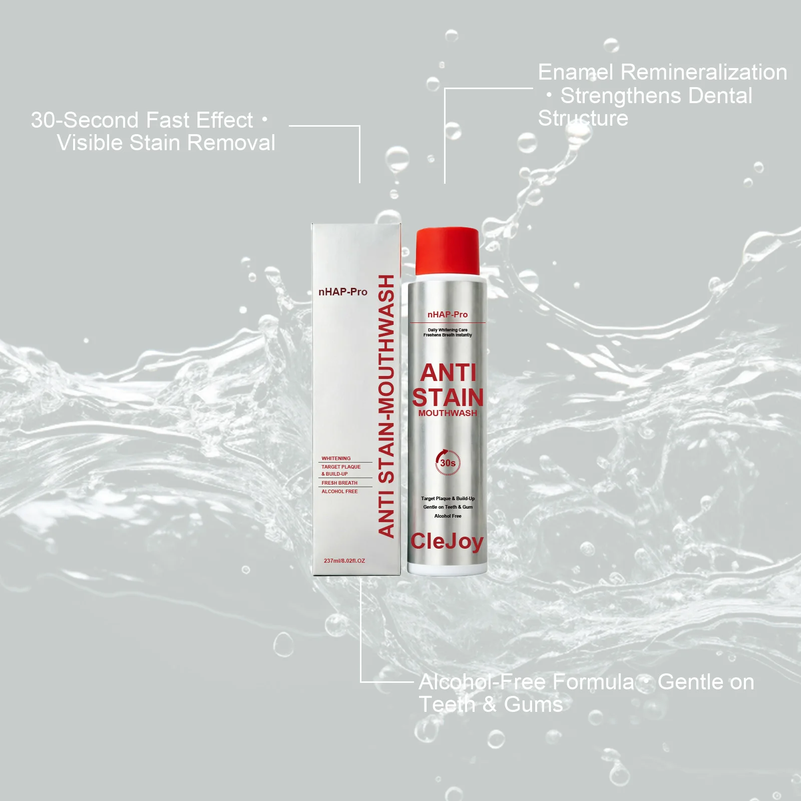 237ML Anti-stain Mouthwash Gentle Cleaning Teeth Stain Prevent Plaque Reduce Tartar Eliminate Bad Breath Brightening Mouthwash