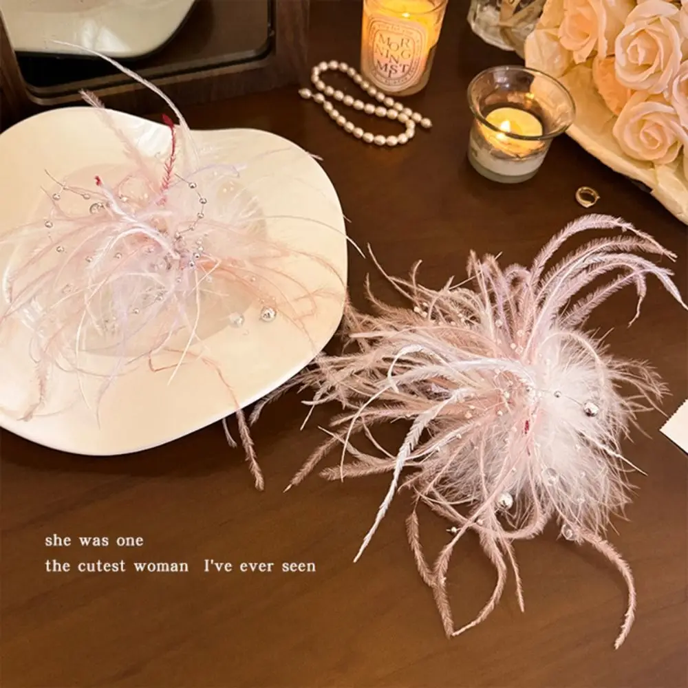

New Firework Feather Hair Clip Pearl Elegant Side Hair Clip Fairy Hair Accessories Duckbill Clip Women