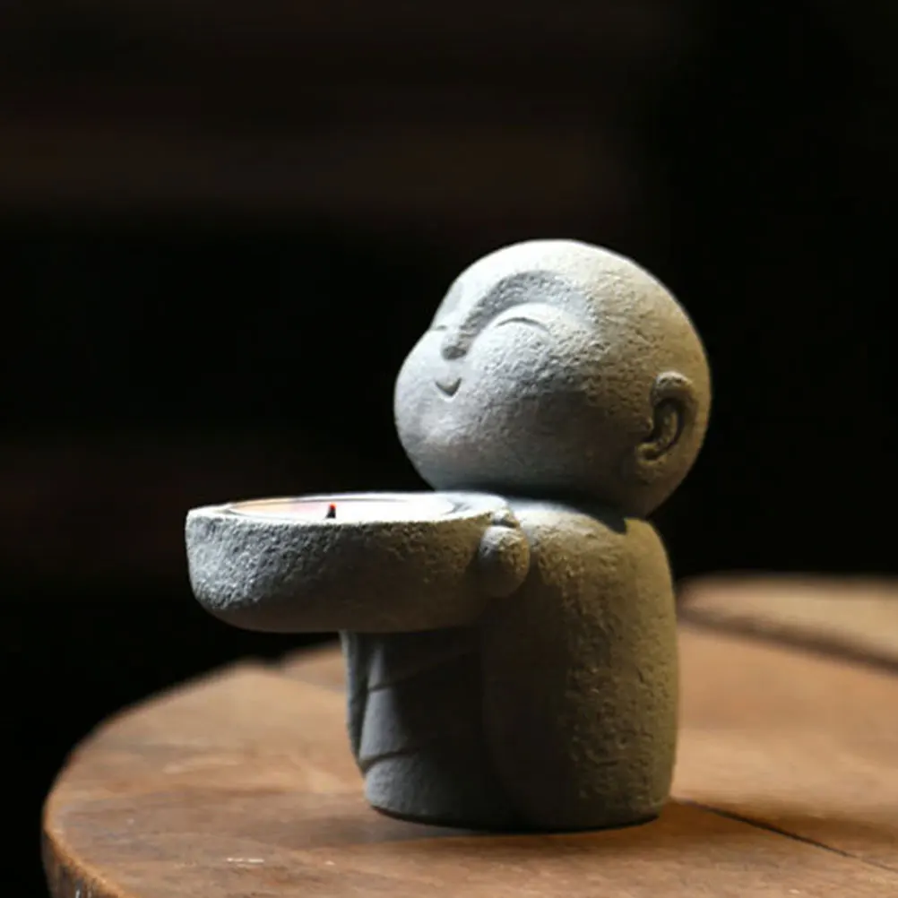 

Elegant Retro Buddha Figurine Candlestick Artware Zen Decorative Candle Container For Tea Room And Guest House