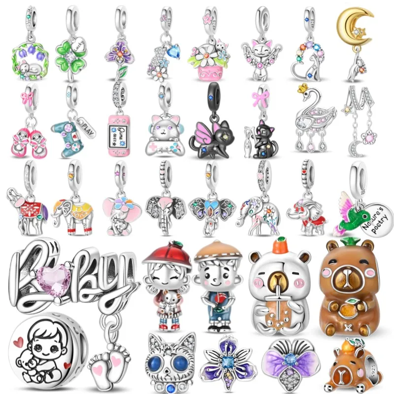 

2025 925 Sterling Silver Original Elephant Flower Baby Charms Bead Cat Game Beads Fit 3mm Bracelet DIY Jewelry Gifts For Women