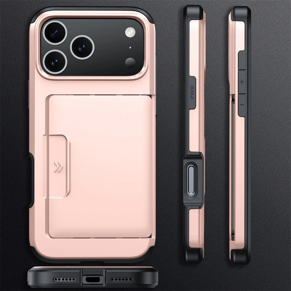 Creative Solid Color Hard Phone Case for iPhone 18 17 16e 15 14 Plus 13 12 Pro Max/17 Air with Push Sliding Card Slot