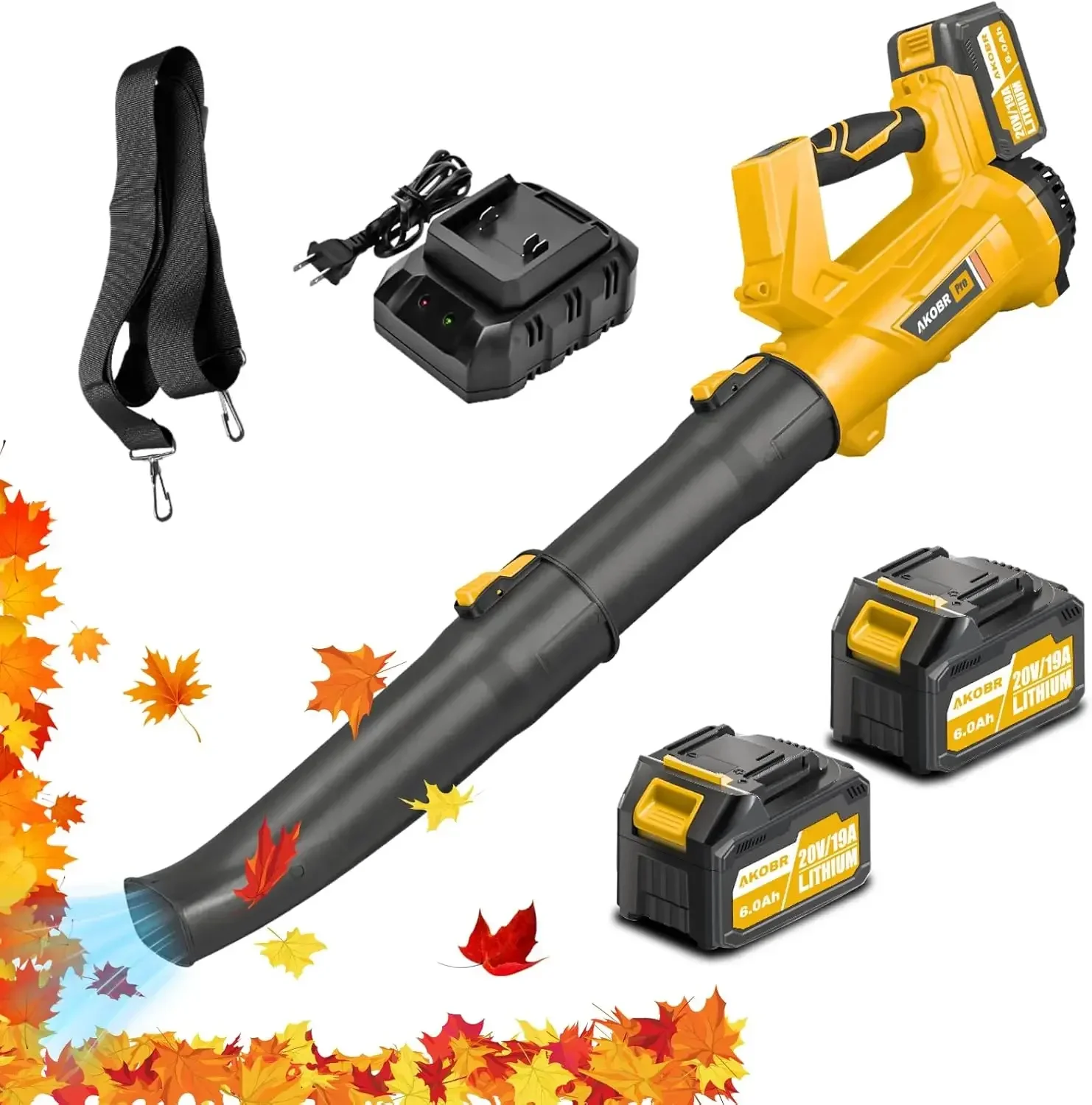 Leaf Blower,540CFM/170MPH Electric Leaf Blower with 2 * 6.0Ah Battery and Charger, 6 Speed Mode and Turbo Mode Leaf Blower, 20V