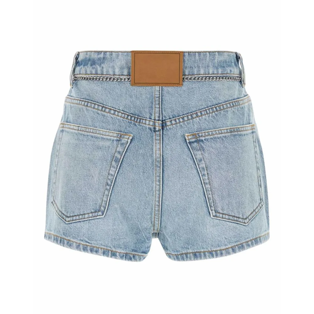 2025 Zomer Nieuwe Blauwe Hoge Taille Keten Denim Shorts Slim Fit Casual Wijde Pijpen Broek Damesrokken