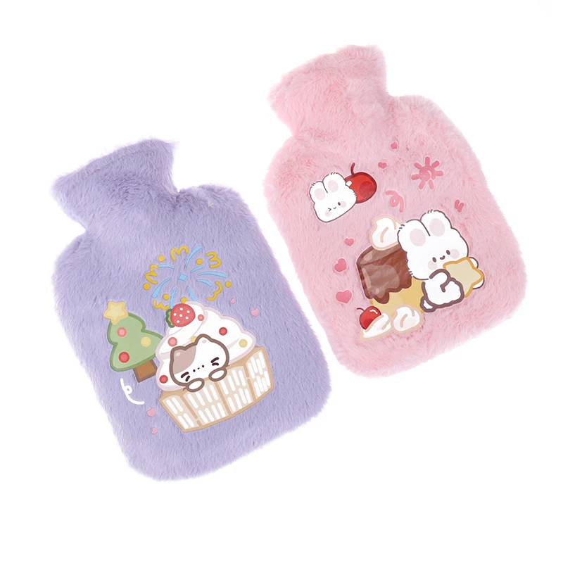 Cute Rabbit Hot Water Bottle Bag For Girls Plush Shoulder Hand Warmer Heat Pack Warm Belly Instant Hot Pack Winter Heating Pad