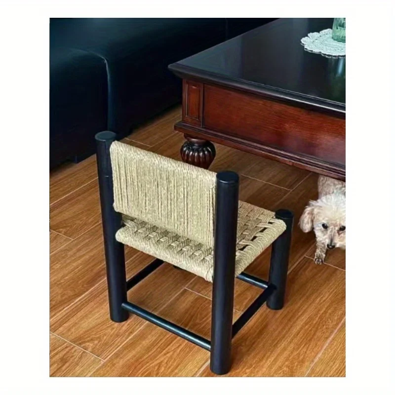 Shoe Changing Stool, Woven Stool, Medieval Rope Woven Stool, Ins Style Nordic Solid Wood Home Low Stool With image 2