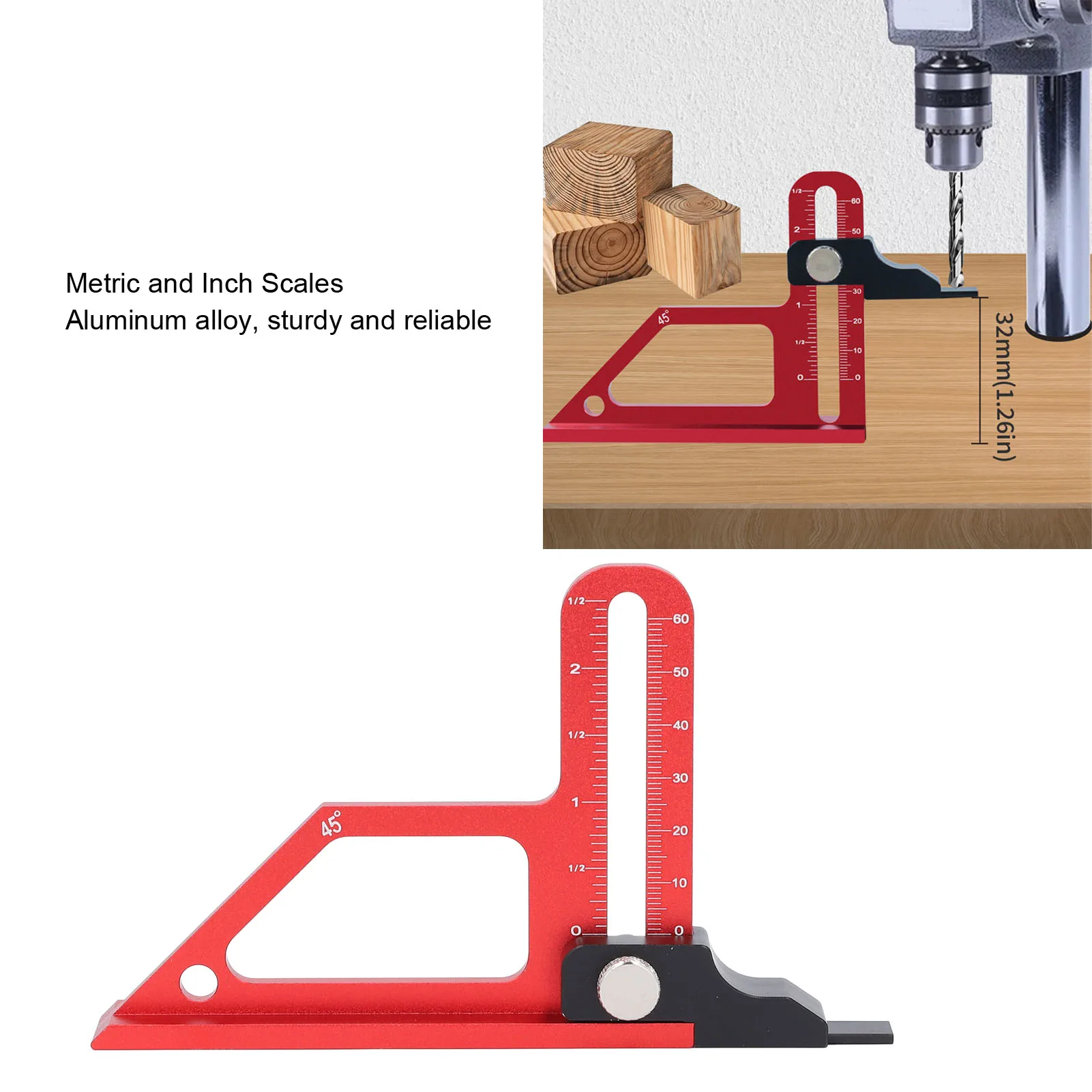 Woodworking Gauge - เครื่องวัดความสูงของเลื่อยวงเดือน 1 ชิ้น ทำจากอลูมิเนียมอัลลอยด์ มีสเกลแบบเมตริกและแบบนิ้ว 0-60