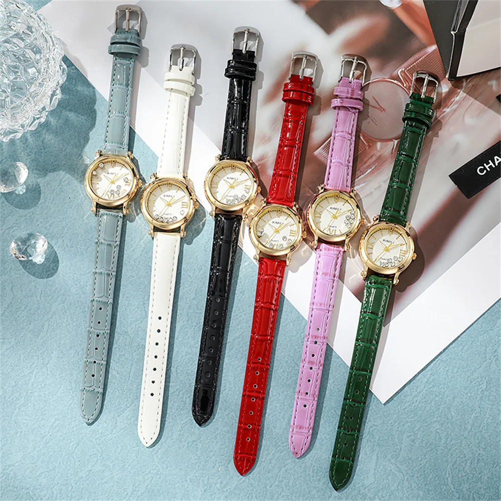 Fashion 2024 New Small Ladies Simple Roller Ball Quartz Watch Business White Leather Women\'s Dress Gift Clock Wristwatch