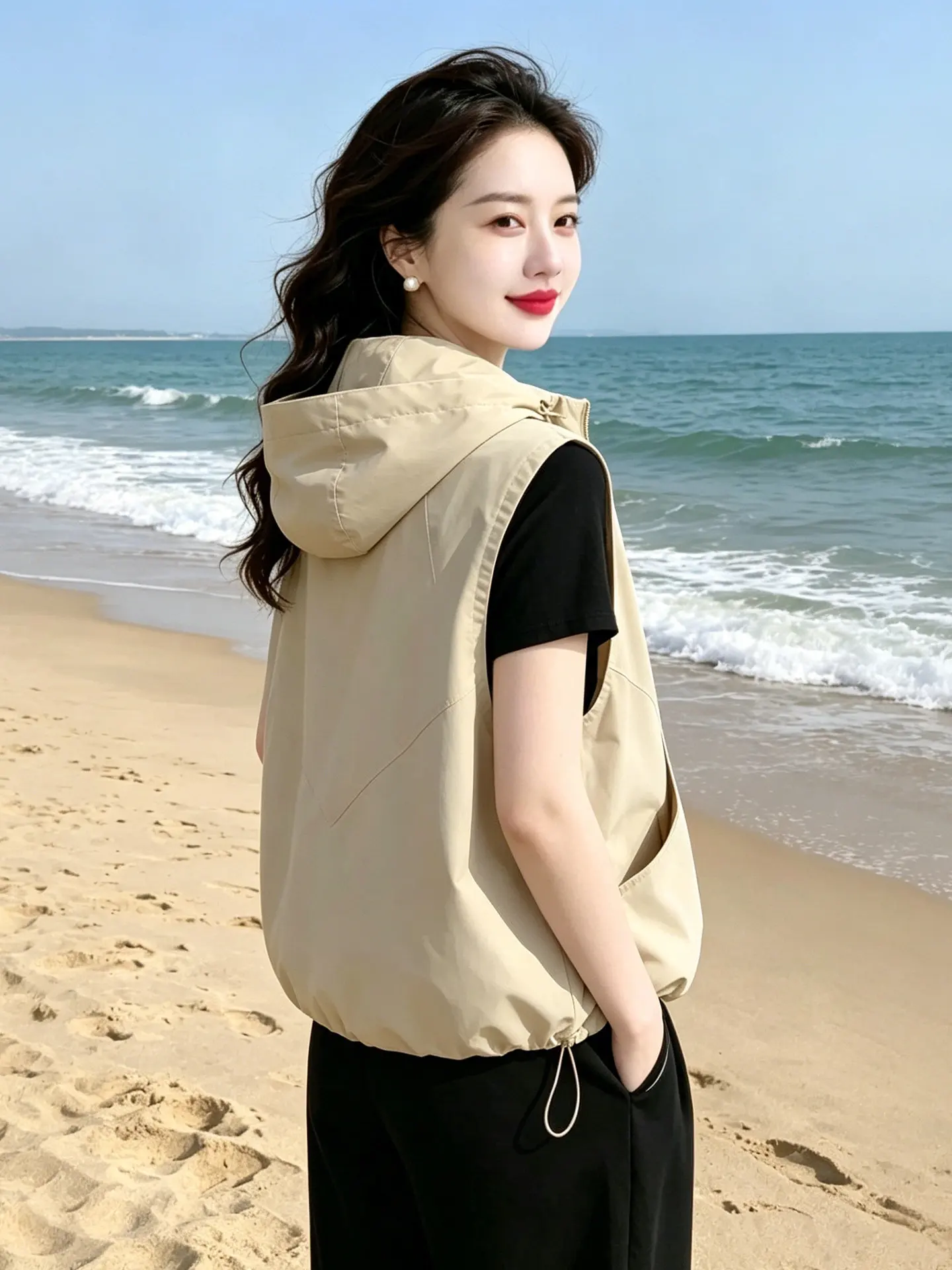 Women's Fashionable Loose Comfortable Sun-Protective Vest Casual Style Zipper Closure Breathable Thin Model for Summer