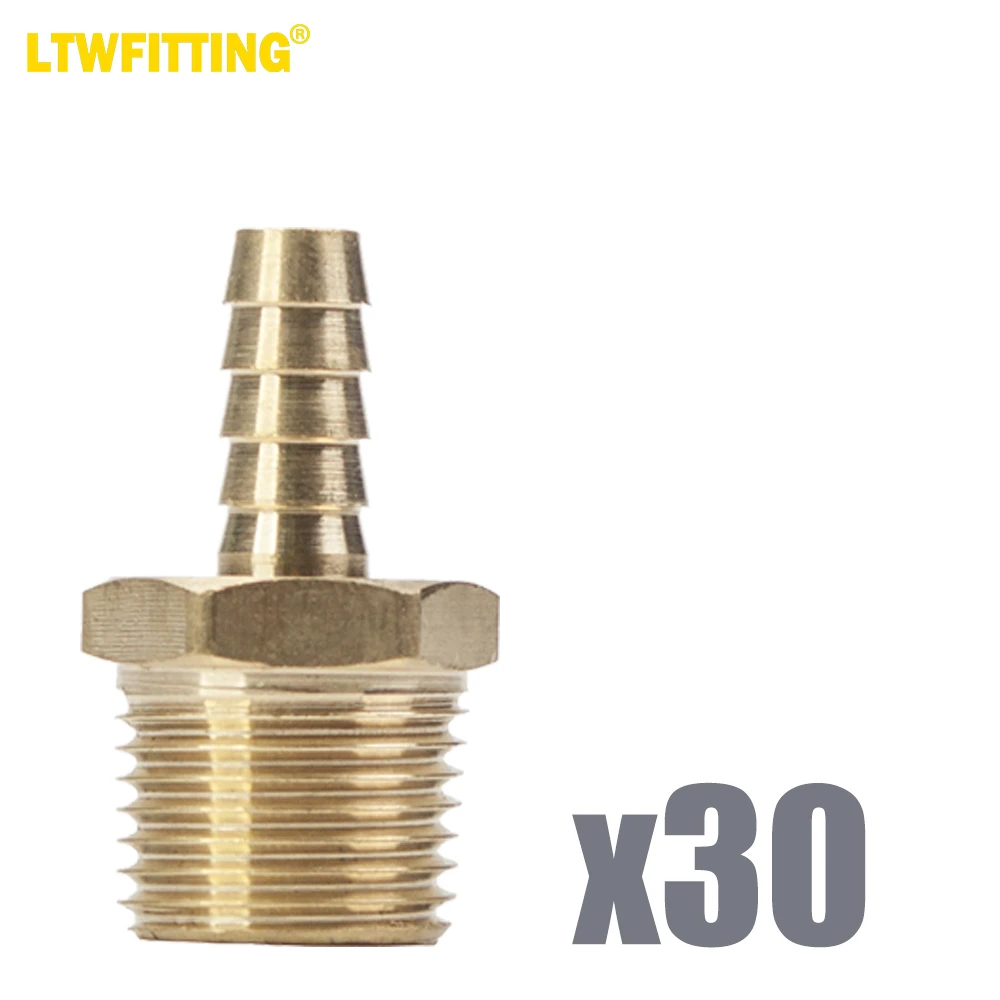 

LTWFITTING Brass Barb Fitting Coupler/Connector 5/16-Inch Hose ID x 1/2-Inch Male NPT Fuel(Pack of 30)