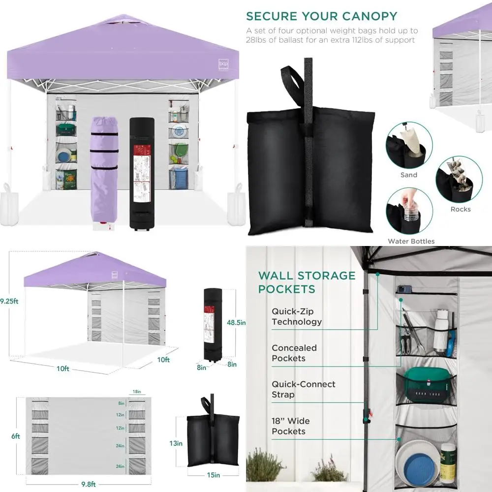 

Portable Outdoor 10x10ft Pop Up Canopy with Side Panel, 10 Pockets, Carrying Case, Quick Setup, 4 Weight Bags - Ideal for Events