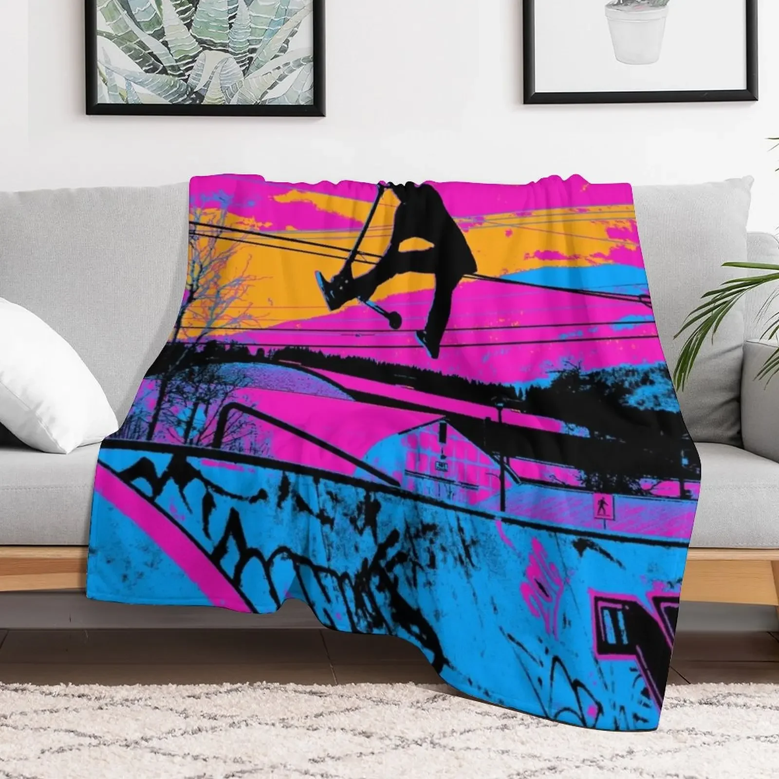 Let's Fly! - Stunt Scooter Throw Blanket couch cozy soft plush fuzzy picnic outdoor blanket