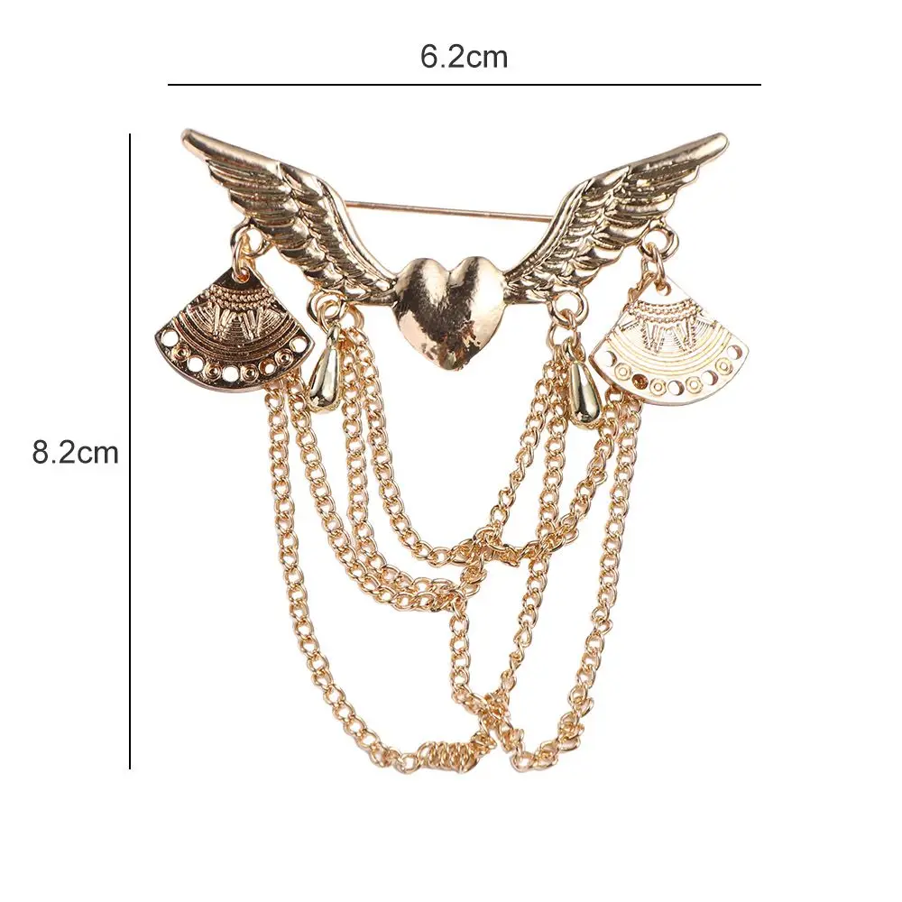 Trendy Men\'s Suit Angle Wing Heart-Shaped Chain Long Tassel Jewelry Fashion Accessories Brooch Pins Brooches